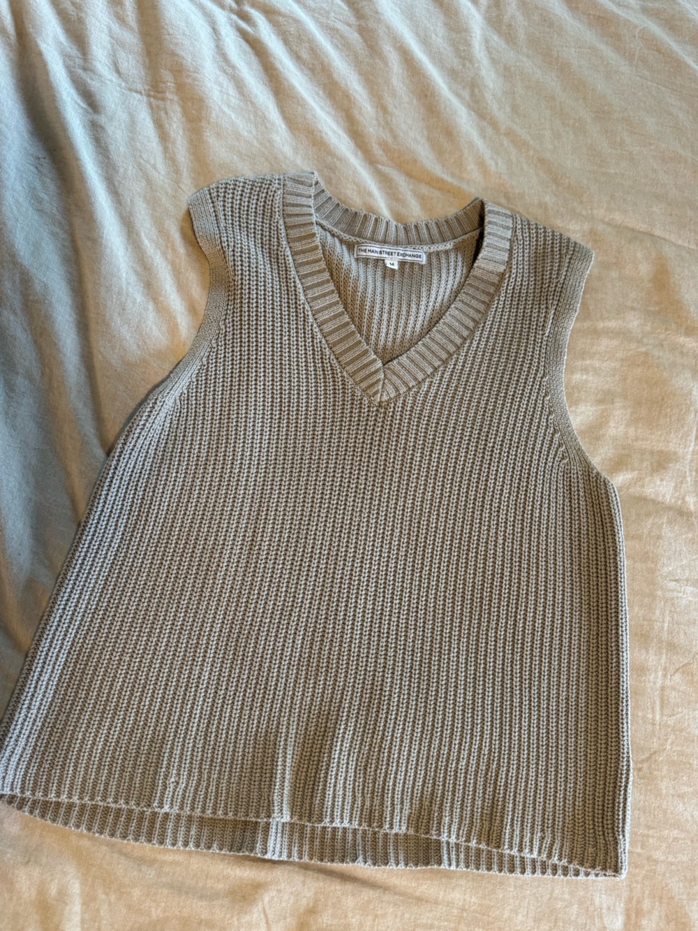 Vince Ribbed V-Neck Knit Tank Top in Taupe